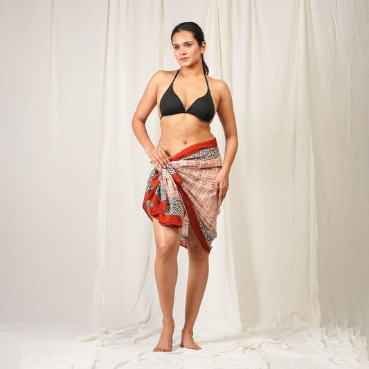 Women’s Summer Sarong Wrap, Soft Cotton Block Print Pareo, Lightweight Beach Cover Up, Boho Poolside Skirt Scarf, Travel Wrap