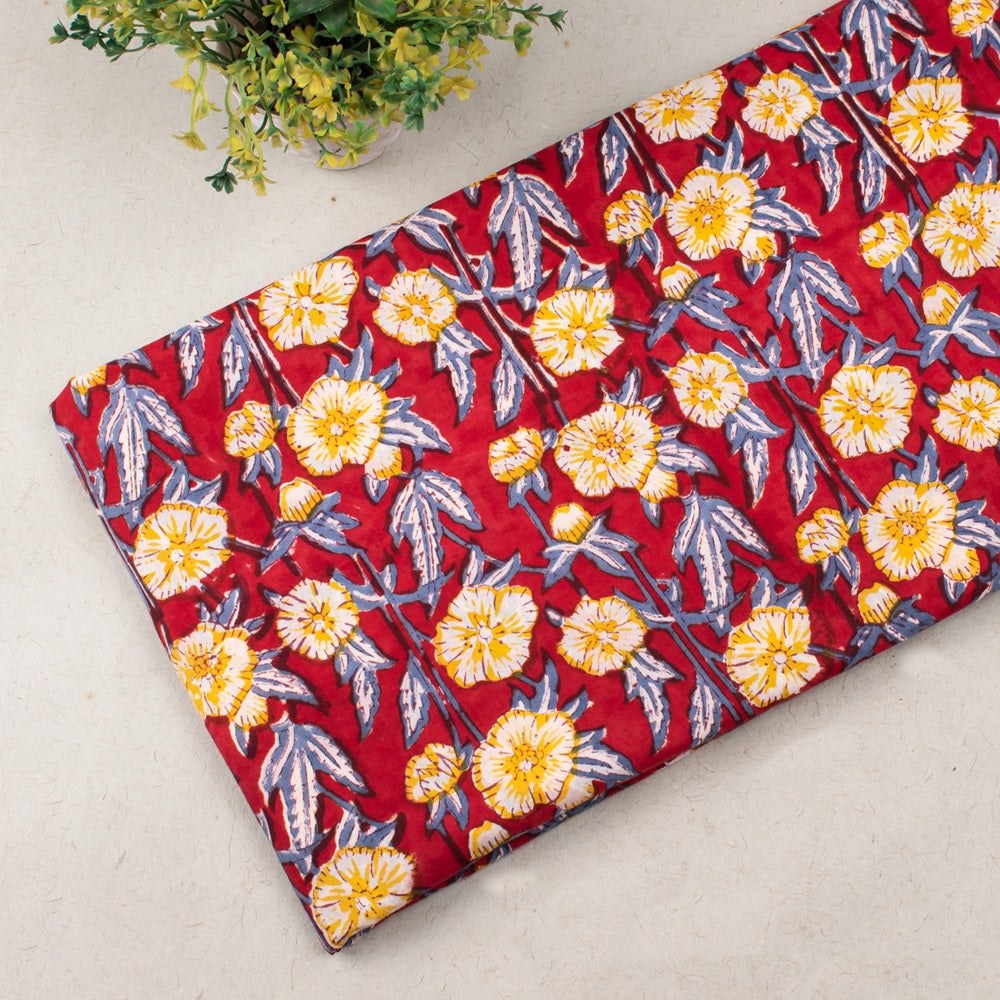 Classy Flower Handmade Block Print Cotton Fabric