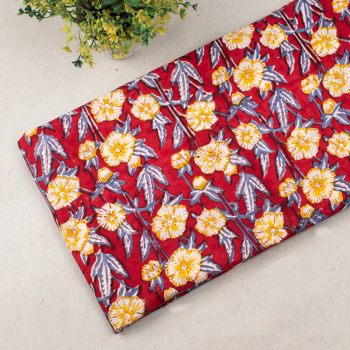 Classy Flower Handmade Block Print Cotton Fabric