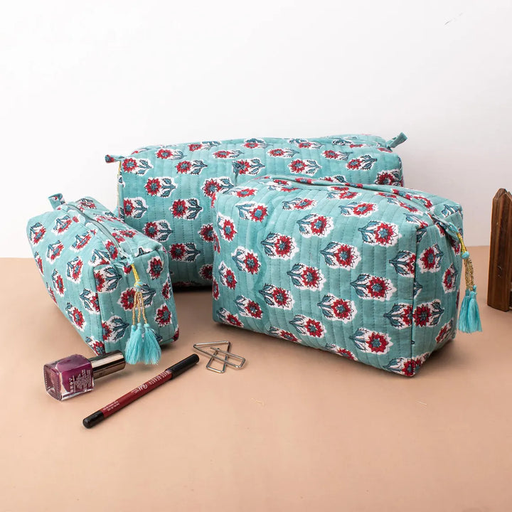Hand Block Makeup Bag | Cotton Cosmetic Pouch &amp; Organizer