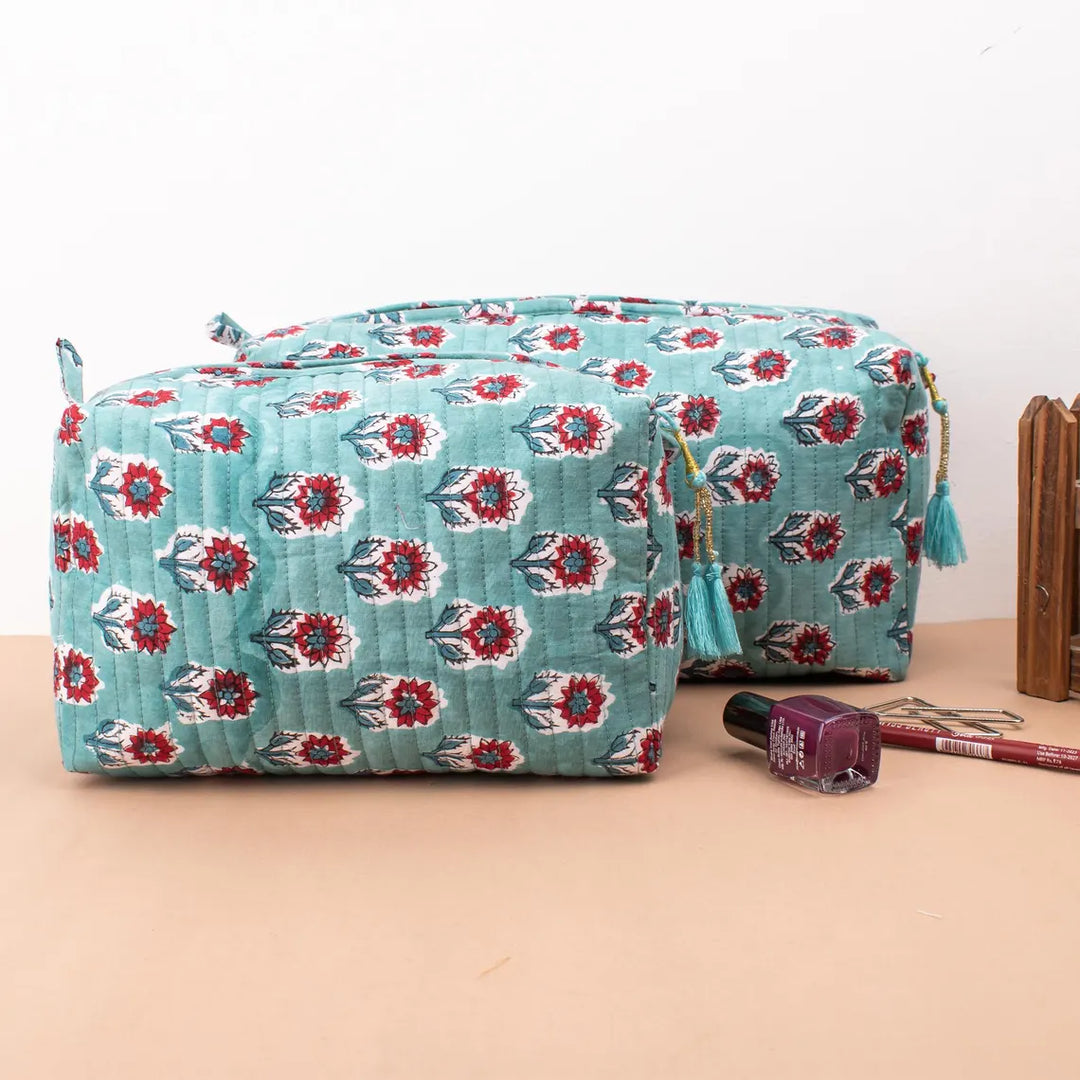 Hand Block Makeup Bag | Cotton Cosmetic Pouch &amp; Organizer