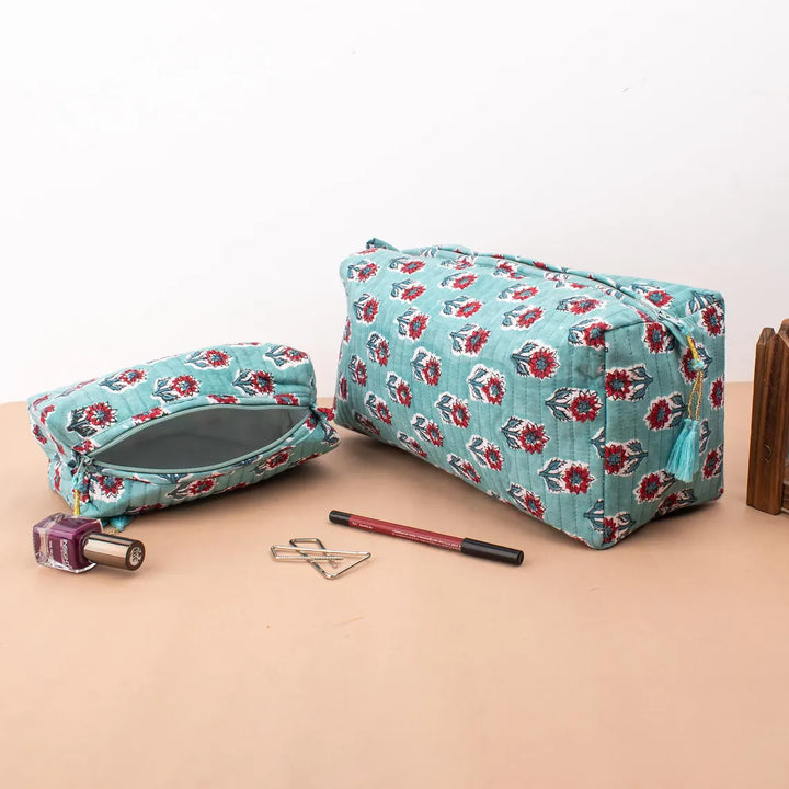 Hand Block Makeup Bag | Cotton Cosmetic Pouch &amp; Organizer