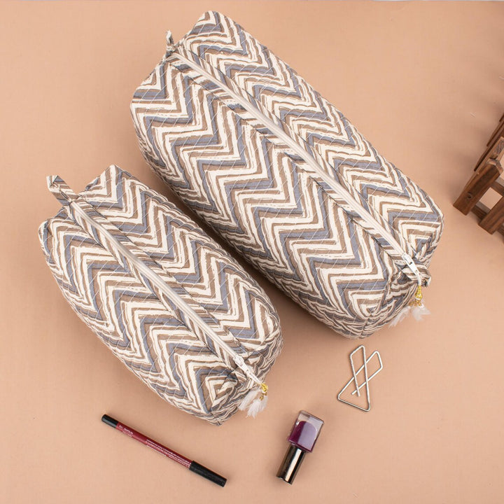 Set of 3 – Hand Block Makeup Bag | Cotton Cosmetic Pouch &amp; Organizer