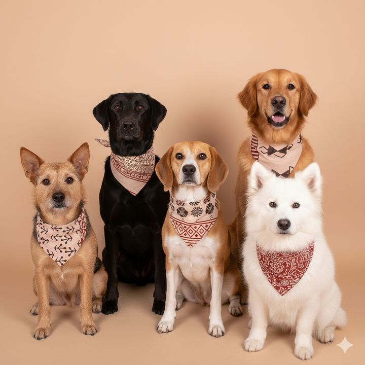 Set of 5 – Hand Block Dog Bandanas | Cotton Pet Neck Scarf