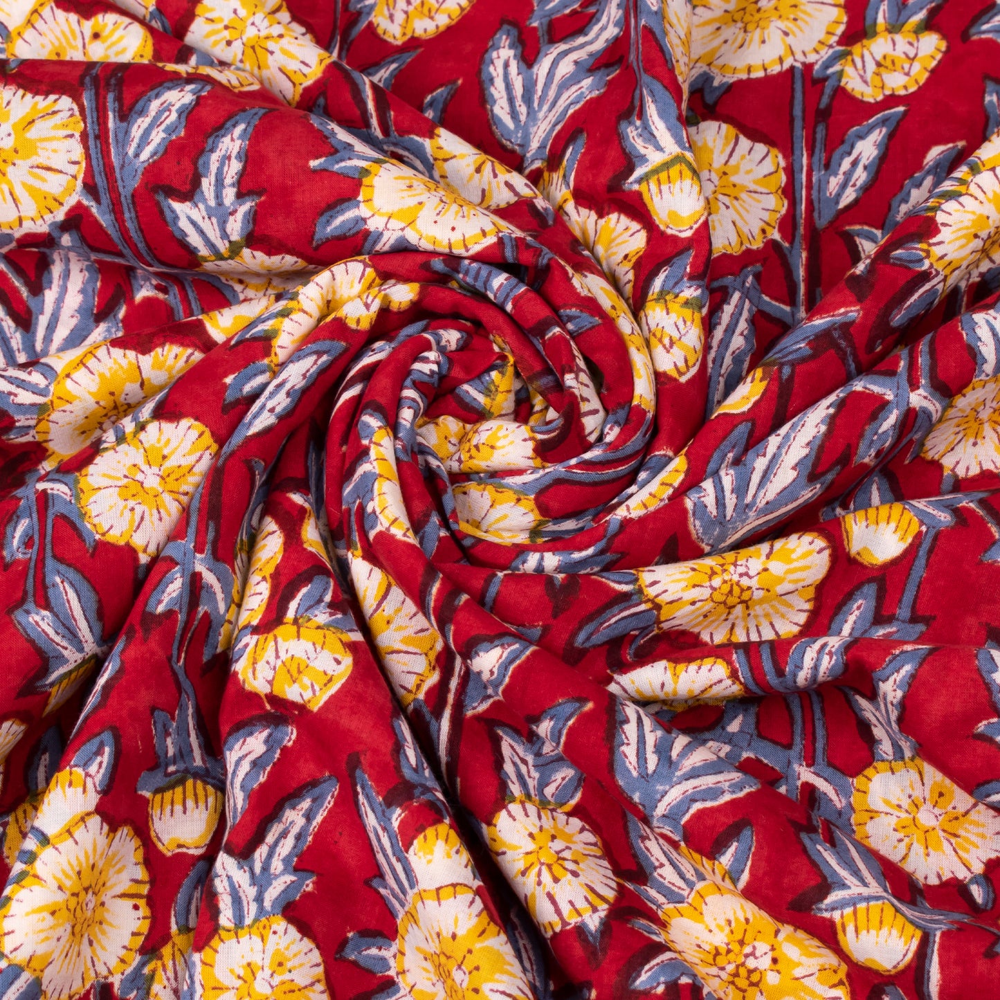 Hand Block Print Fabric, Floral Cotton Fabric, Ethnic Indian Print Material, Natural Dye Cotton Textile For Dressmaking, Sewing