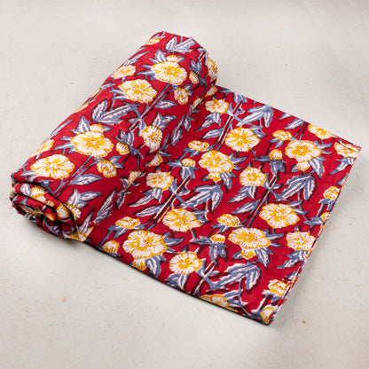 Hand Block Print Fabric, Floral Cotton Fabric, Ethnic Indian Print Material, Natural Dye Cotton Textile For Dressmaking, Sewing