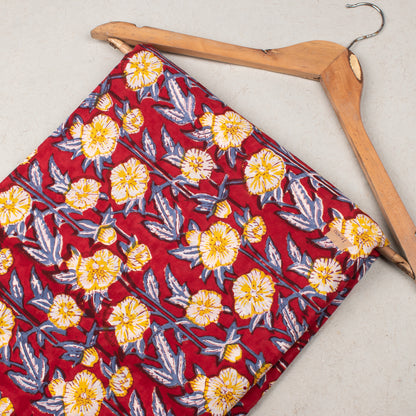 Hand Block Print Fabric, Floral Cotton Fabric, Ethnic Indian Print Material, Natural Dye Cotton Textile For Dressmaking, Sewing