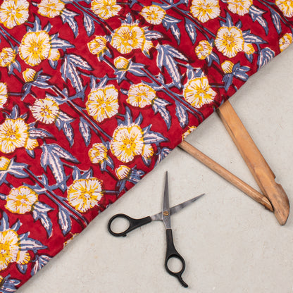 Hand Block Print Fabric, Floral Cotton Fabric, Ethnic Indian Print Material, Natural Dye Cotton Textile For Dressmaking, Sewing