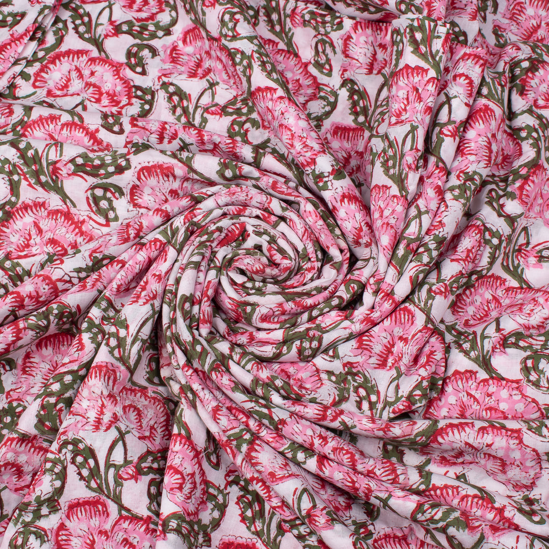 Floral Cotton Fabric by the Yard | Block Print Craft Fabric