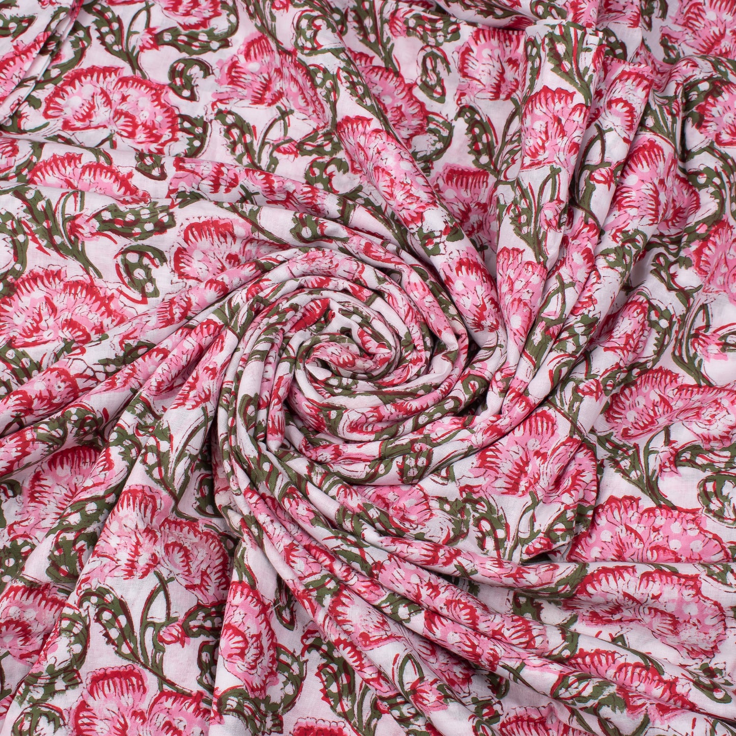 Floral Printed Cotton Fabric, Lightweight Indian Fabric For Dressmaking, Quilting, Crafts, Skirts & Décor, Natural Dye Material For Clothing & Accessories