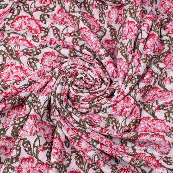 Floral Cotton Fabric by the Yard | Block Print Craft Fabric