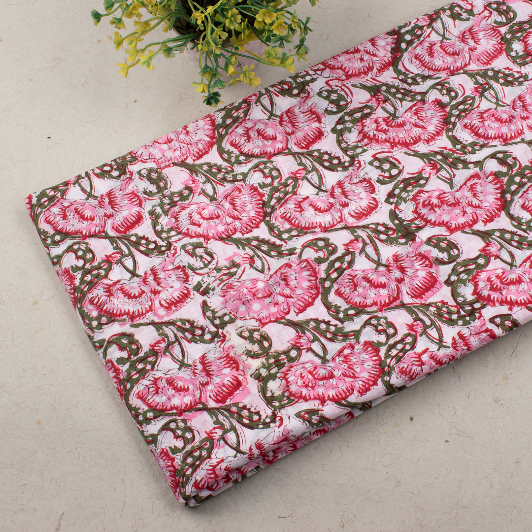 Floral Cotton Fabric by the Yard | Block Print Craft Fabric