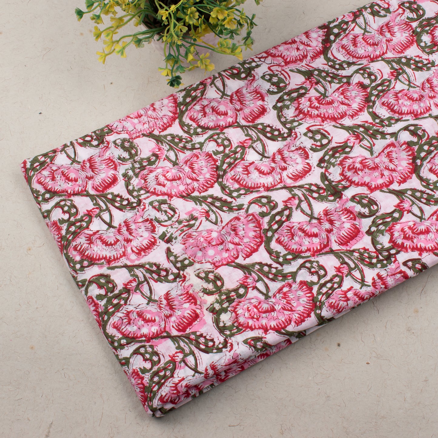 Floral Printed Cotton Fabric, Lightweight Indian Fabric For Dressmaking, Quilting, Crafts, Skirts & Décor, Natural Dye Material For Clothing & Accessories