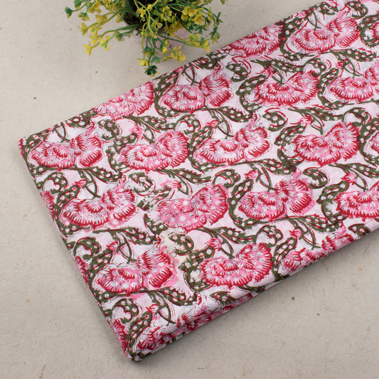 Floral Printed Cotton Fabric, Lightweight Indian Fabric For Dressmaking, Quilting, Crafts, Skirts & Décor, Natural Dye Material For Clothing & Accessories