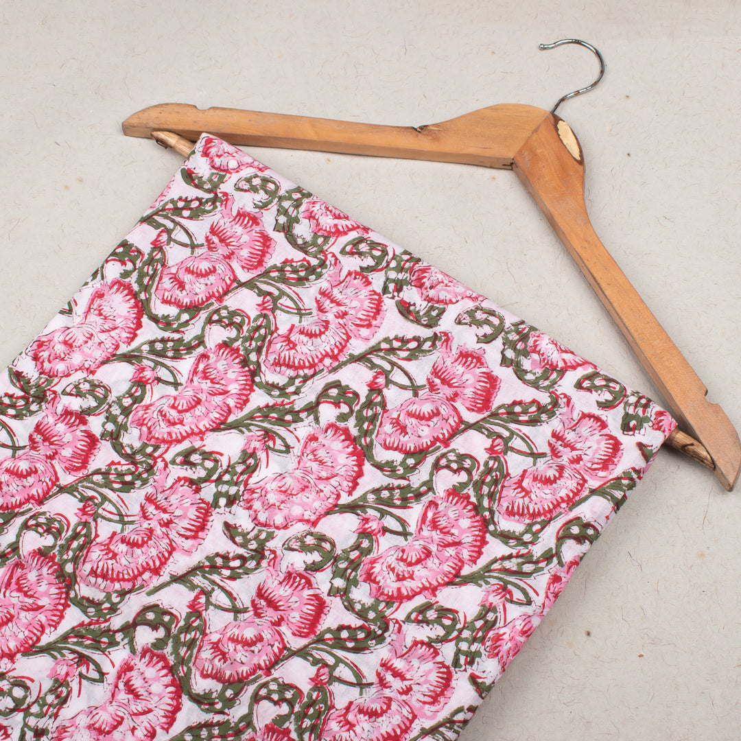 Floral Cotton Fabric by the Yard | Block Print Craft Fabric