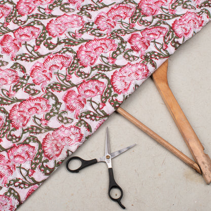 Floral Printed Cotton Fabric, Lightweight Indian Fabric For Dressmaking, Quilting, Crafts, Skirts & Décor, Natural Dye Material For Clothing & Accessories