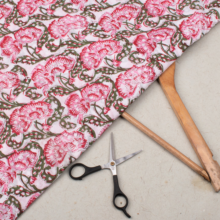 Floral Cotton Fabric by the Yard | Block Print Craft Fabric