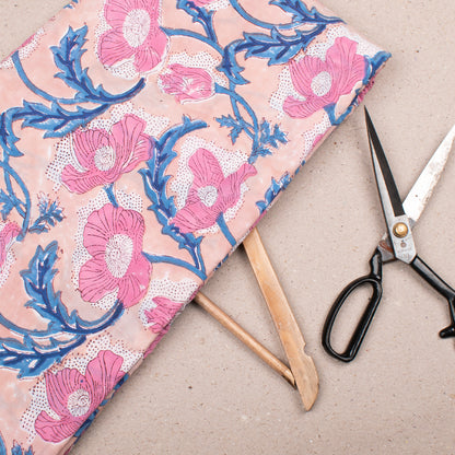 Natural Dye Cotton Fabric, Hand Block Print Floral Material For Skirts, Dresses, Scarves & Quilts, Textile For Sewing & Eco-Friendly DIY Projects