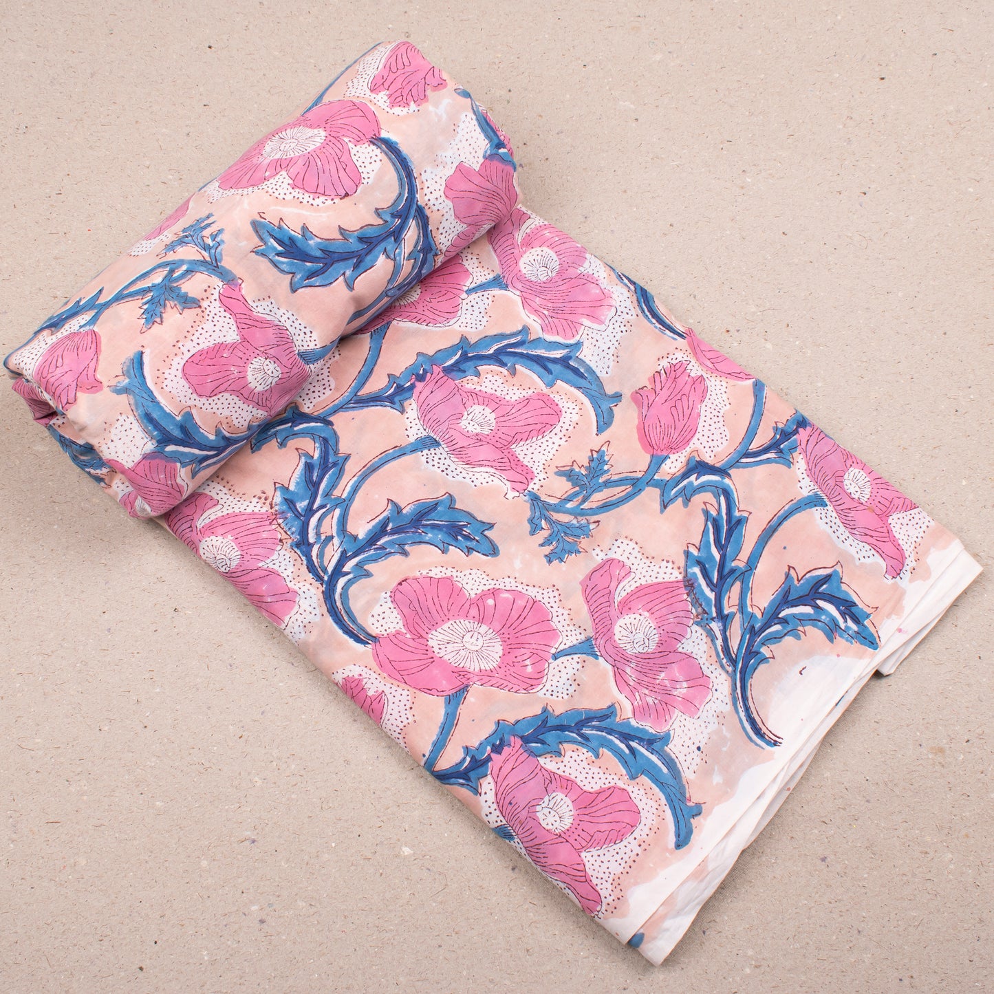Natural Dye Cotton Fabric, Hand Block Print Floral Material For Skirts, Dresses, Scarves & Quilts, Textile For Sewing & Eco-Friendly DIY Projects