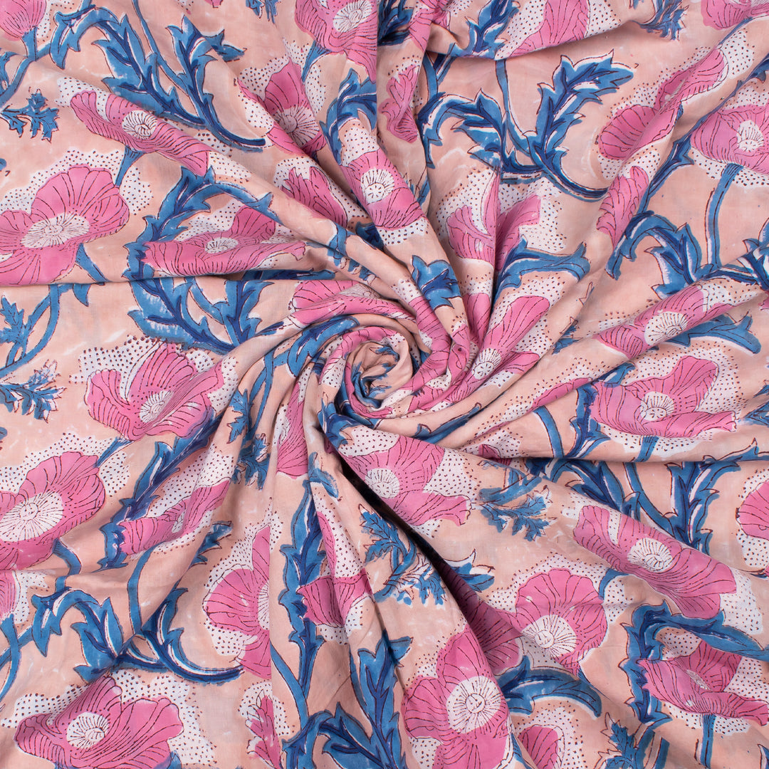 Floral Cotton Fabric by the Yard | Block Print Craft Fabric