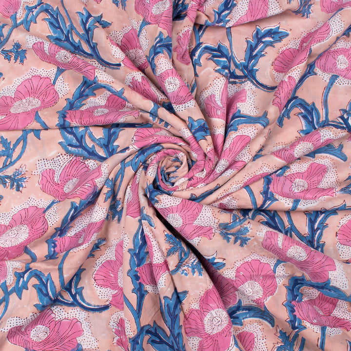 Floral Cotton Fabric by the Yard | Block Print Craft Fabric