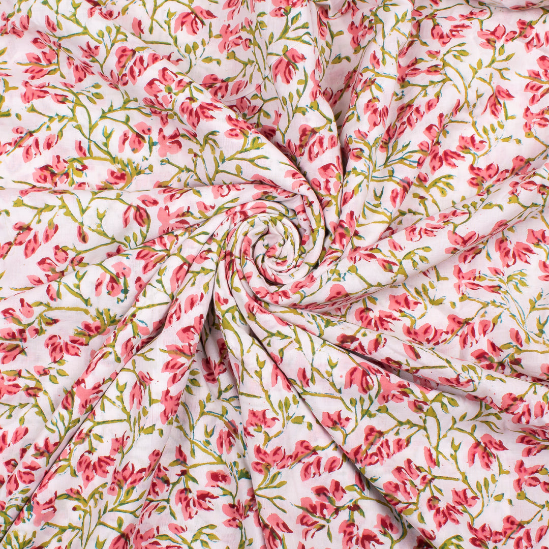 Floral Cotton Fabric by the Yard | Block Print Craft Fabric