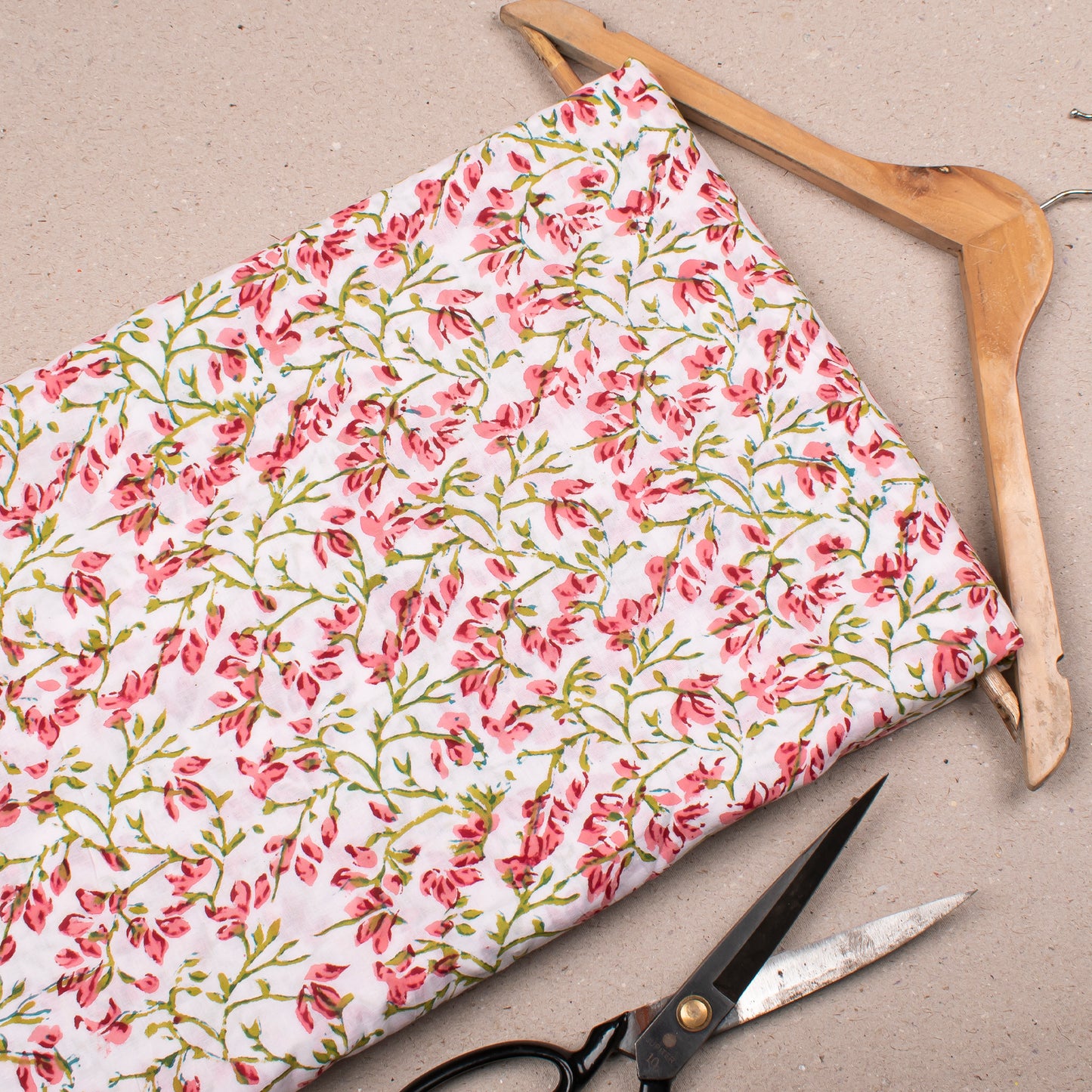 Block Printed Cotton Fabric, Lightweight Fabric With Floral Motifs, Ideal For Summer Dresses, Home Décor, Quilting Projects, And Crafting
