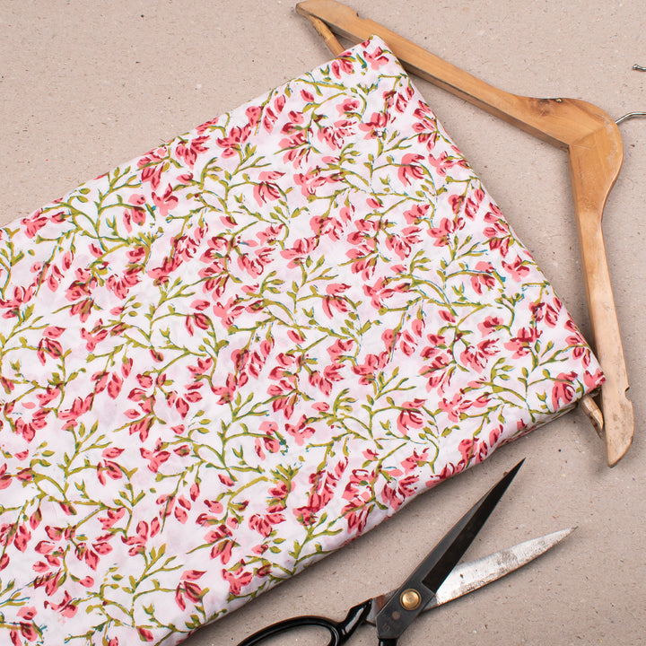 Floral Cotton Fabric by the Yard | Block Print Craft Fabric