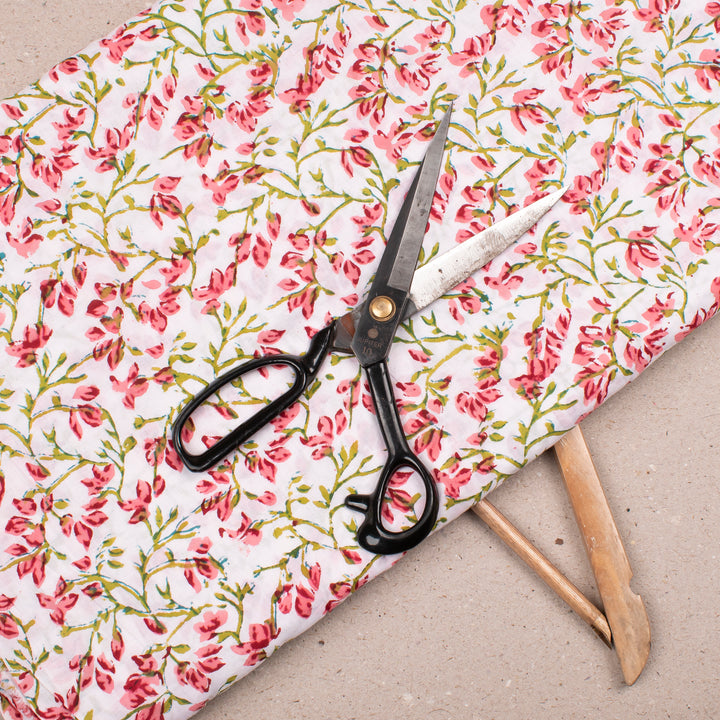 Floral Cotton Fabric by the Yard | Block Print Craft Fabric