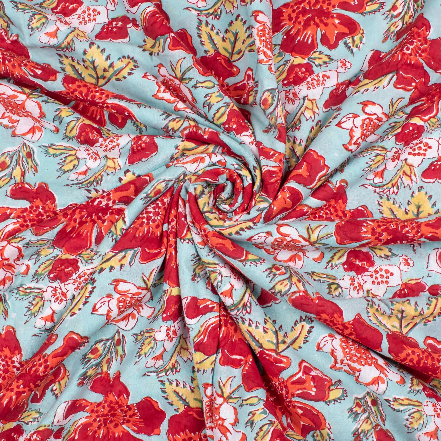 Artisan-Made Block Printed Fabric, Floral Cotton Textile For DIY Apparel, Quilting, Décor Projects, And Summer Clothing, Craft Material