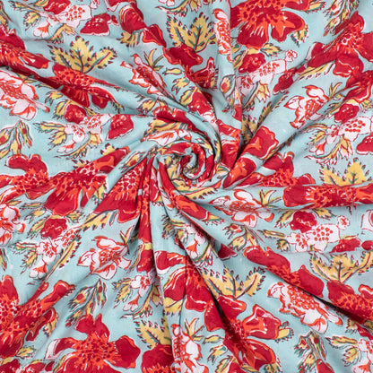 Artisan-Made Block Printed Fabric, Floral Cotton Textile For DIY Apparel, Quilting, Décor Projects, And Summer Clothing, Craft Material