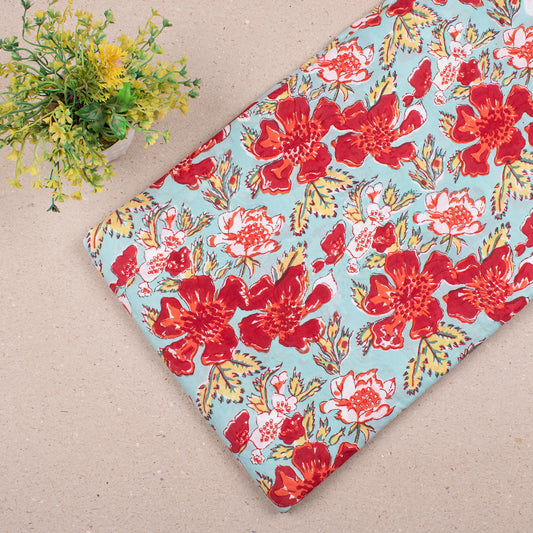 Artisan-Made Block Printed Fabric, Floral Cotton Textile For DIY Apparel, Quilting, Décor Projects, And Summer Clothing, Craft Material