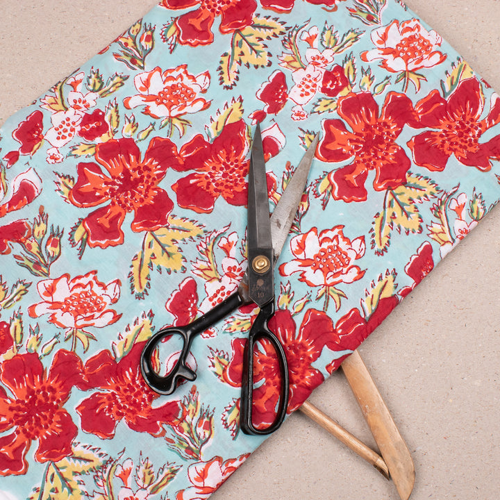 Floral Cotton Fabric by the Yard | Block Print Craft Fabric