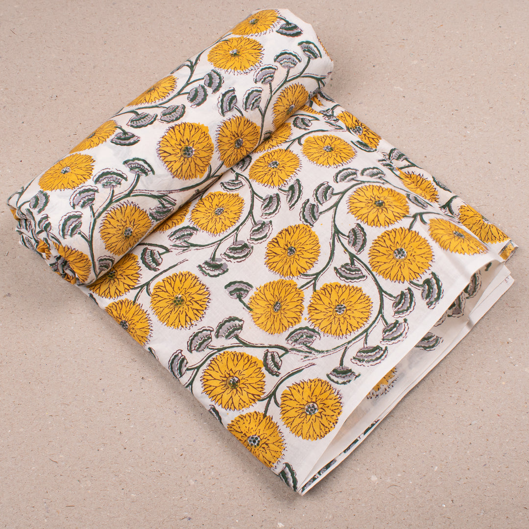 Floral Cotton Fabric by the Yard | Block Print Craft Fabric