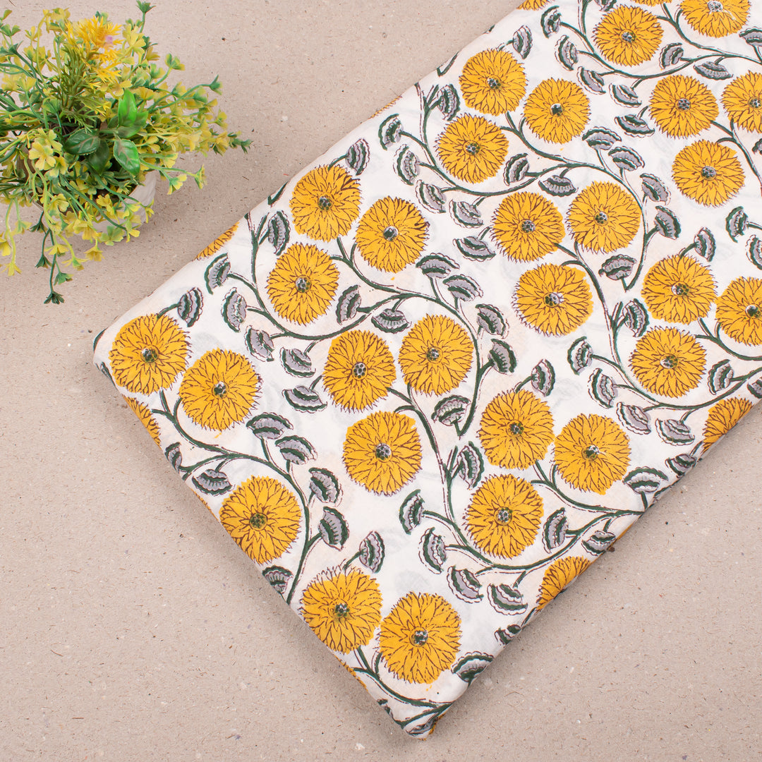 Floral Cotton Fabric by the Yard | Block Print Craft Fabric