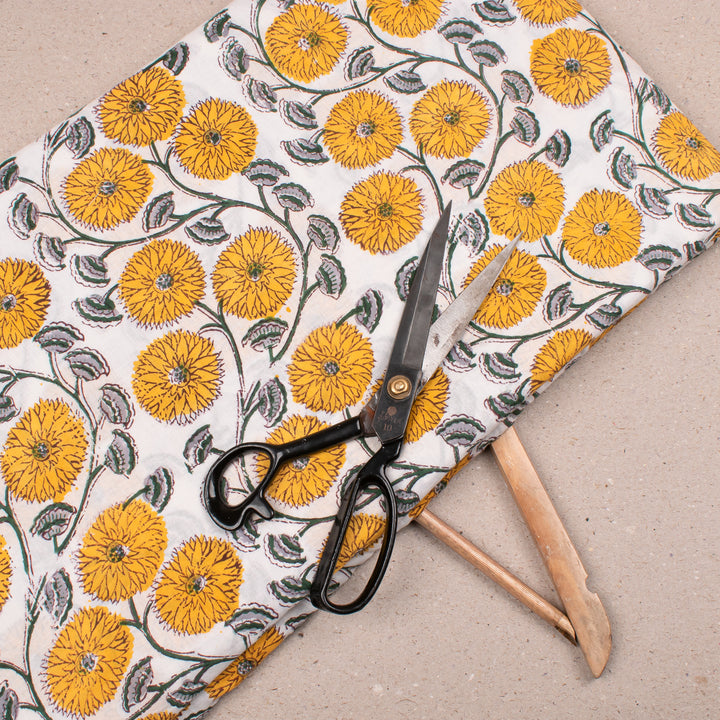 Floral Cotton Fabric by the Yard | Block Print Craft Fabric