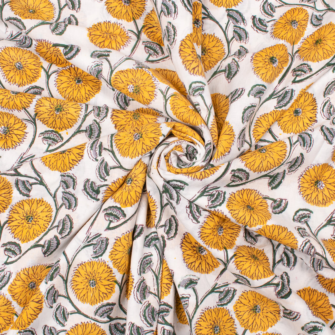 Floral Cotton Fabric by the Yard | Block Print Craft Fabric