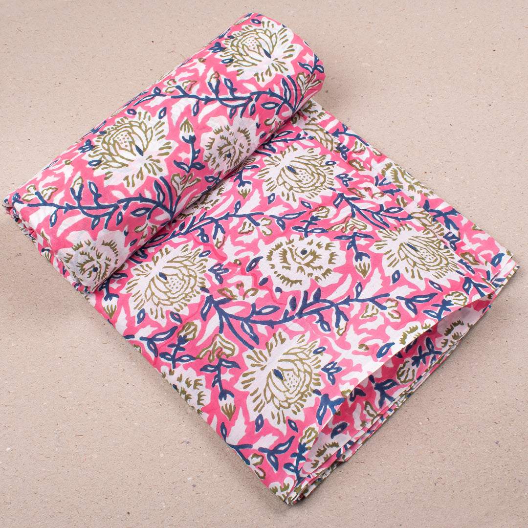 Floral Cotton Fabric by the Yard | Block Print Craft Fabric