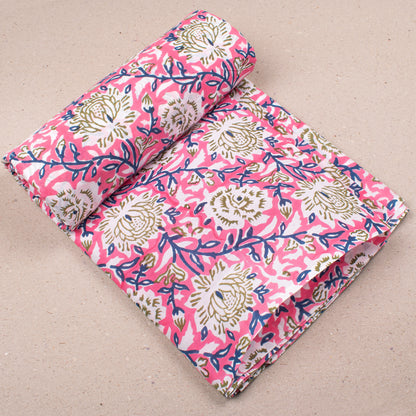 Boho Floral Block Print Cotton Fabric, Lightweight Textile For Dresses, Quilt Making, Eco DIY Home Projects, And Fashion Accessories