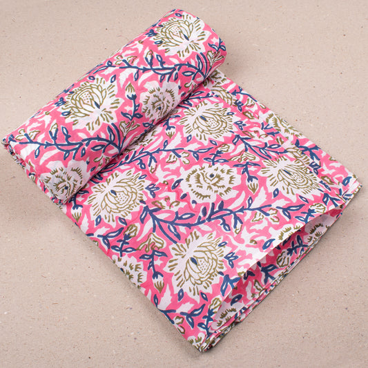 Boho Floral Block Print Cotton Fabric, Lightweight Textile For Dresses, Quilt Making, Eco DIY Home Projects, And Fashion Accessories