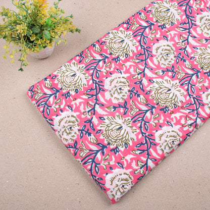 Boho Floral Block Print Cotton Fabric, Lightweight Textile For Dresses, Quilt Making, Eco DIY Home Projects, And Fashion Accessories