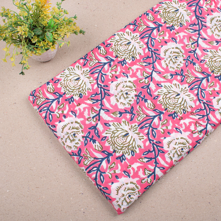Floral Cotton Fabric by the Yard | Block Print Craft Fabric
