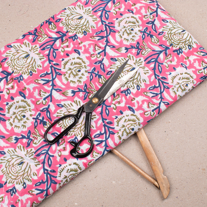 Floral Cotton Fabric by the Yard | Block Print Craft Fabric