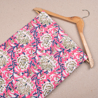 Boho Floral Block Print Cotton Fabric, Lightweight Textile For Dresses, Quilt Making, Eco DIY Home Projects, And Fashion Accessories