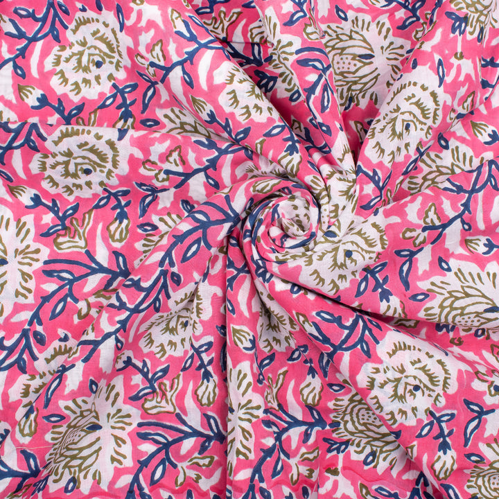 Floral Cotton Fabric by the Yard | Block Print Craft Fabric