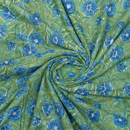 Soft Cotton Fabric With Hand Block Prints, Floral Textile For Crafting, Cushion Covers, Scarves, DIY Dresses, And Eco-Friendly Quilts