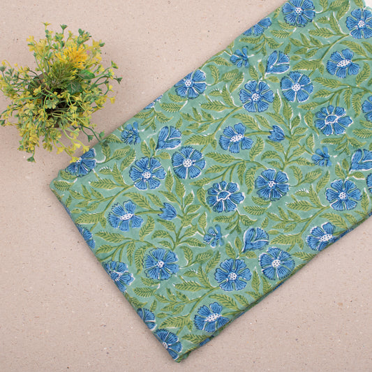 Soft Cotton Fabric With Hand Block Prints, Floral Textile For Crafting, Cushion Covers, Scarves, DIY Dresses, And Eco-Friendly Quilts