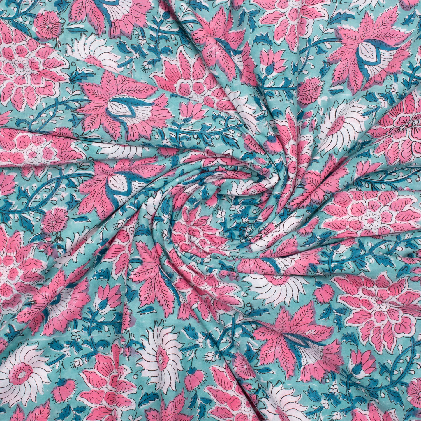 Lightweight Hand Block Printed Cotton Fabric, Eco Indian Textile For Sewing, Summer Skirts, Fashion Apparel, Quilts, And Home Accessories