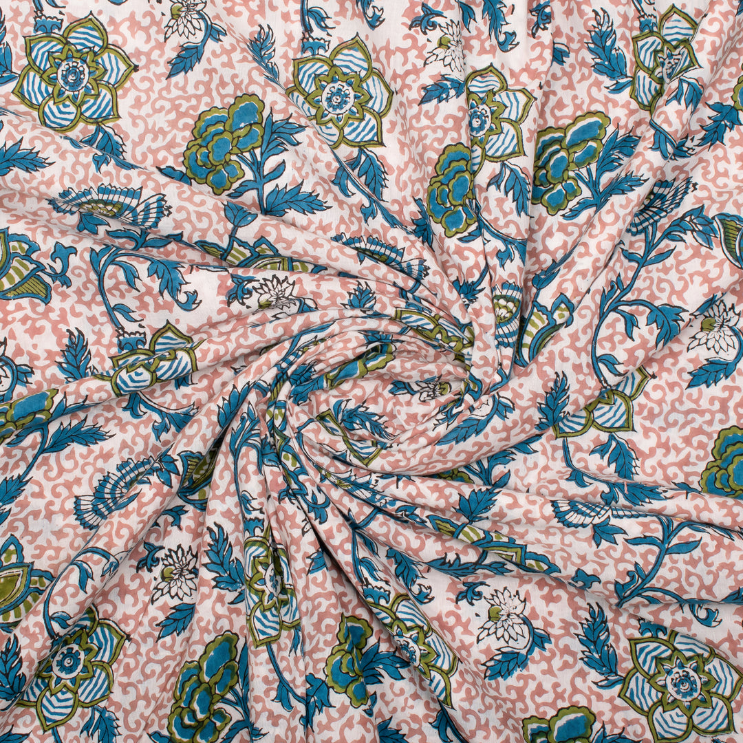Floral Cotton Fabric by the Yard | Block Print Craft Fabric
