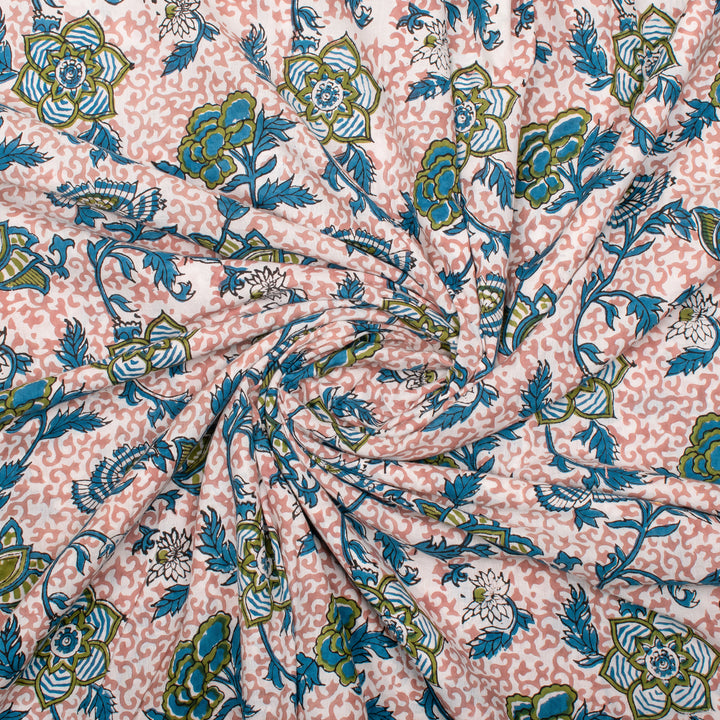 Floral Cotton Fabric by the Yard | Block Print Craft Fabric